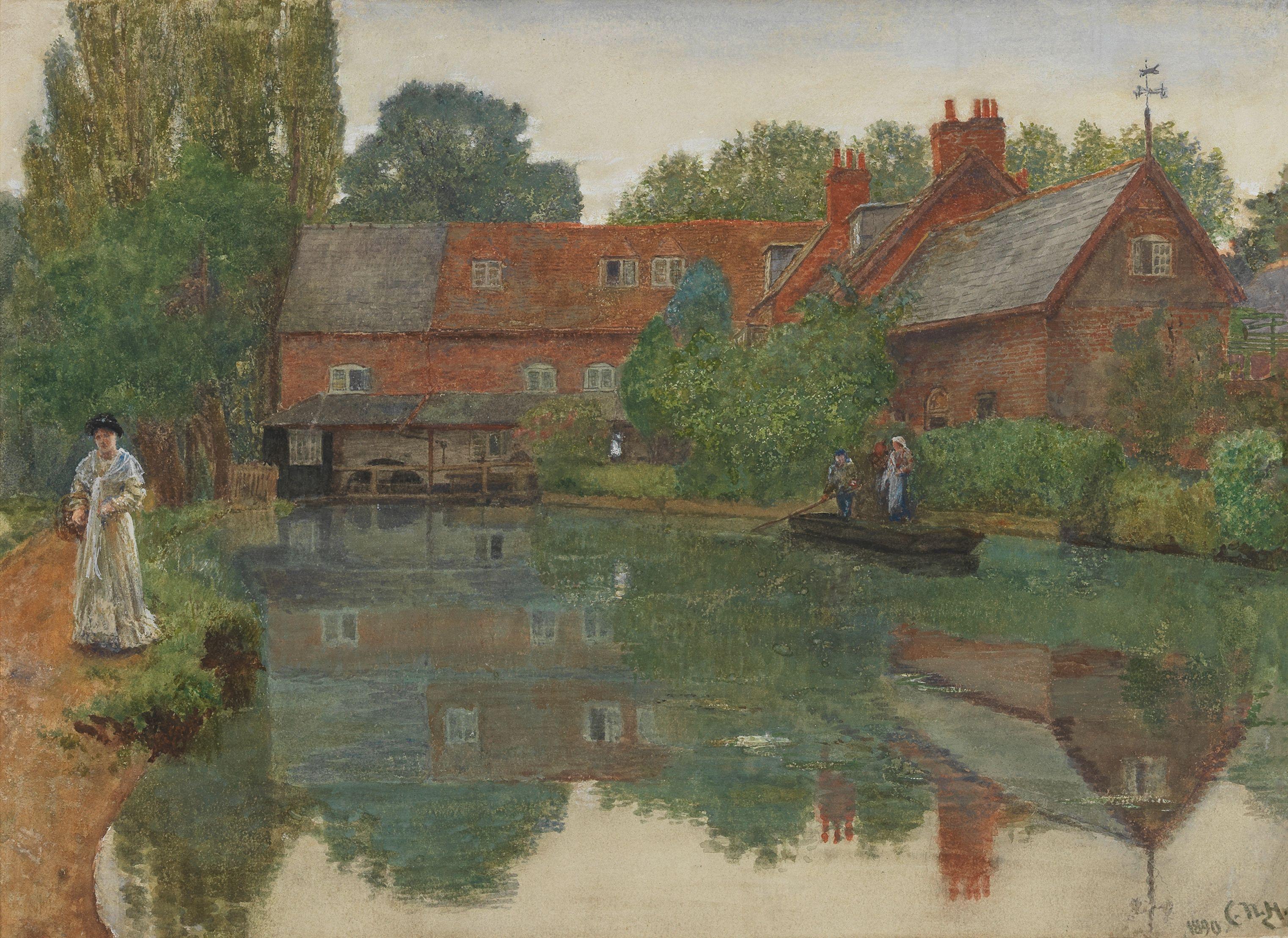 Charles Napier Hemy, RA RWS - Figures by a water mill