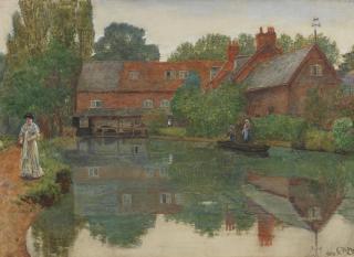 Charles Napier Hemy, RA RWS - Figures by a water mill