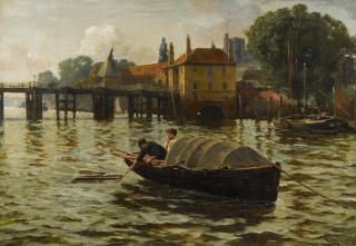 Charles Napier Hemy, RA RWS - Gate House, Putney Bridge, The Thames, London