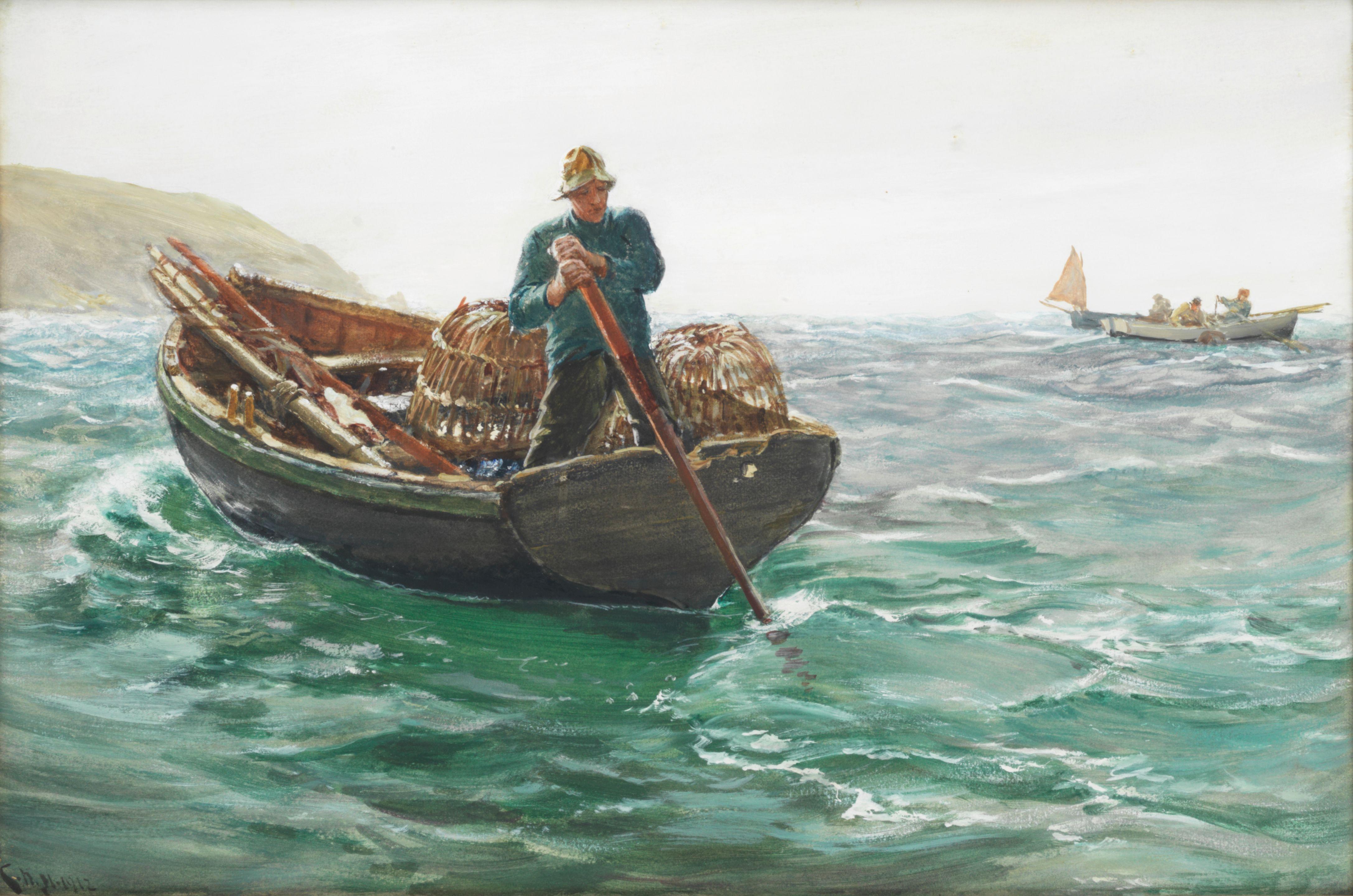 Charles Napier Hemy, RA RWS - \'Setting crab pots\', Falmouth