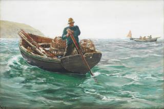 Charles Napier Hemy, RA RWS - \'Setting crab pots\', Falmouth