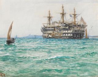 Charles Napier Hemy, RA RWS - \'The Old Warship\', HMS Ganges