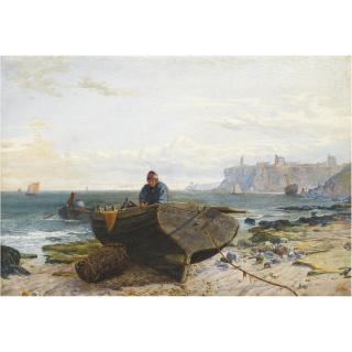 Charles Napier Hemy - A Fisherman On The Beach, Tynemouth Castle Beyond