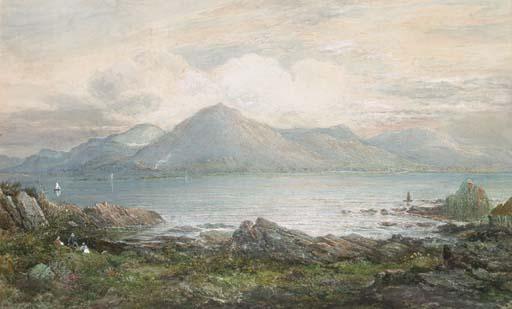 Charles Nicholls Woolnoth - Sailing on the lake, in a mountainous landscape