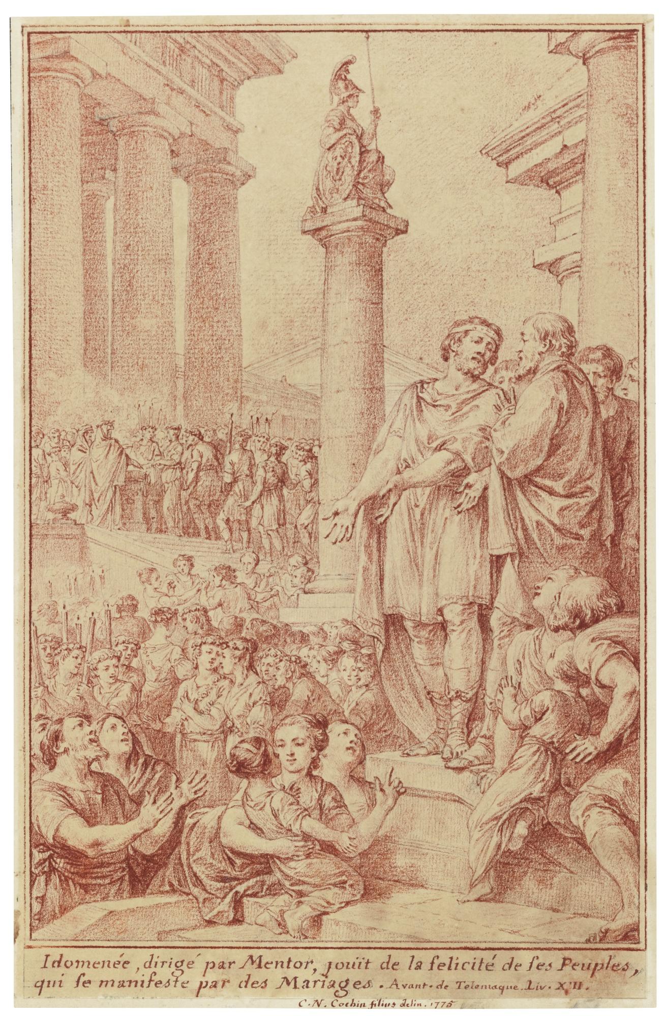 Charles-Nicolas Cochin The Younger - Idomeneus, Directed By Mentor, Witnessing The Happiness Of His Subjects In A Wedding Procession To The Temple