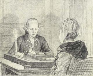 Charles-Nicolas Cochin - A seated couple playing backgammon by candlelight