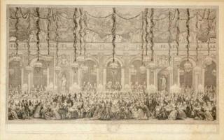 Charles-Nicolas Cochin - Décoration de la Salle de Jeux tenus par le Roi à l\'occasion du second Mariage du Dauphin (Le Blanc 256)
