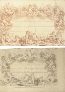 Charles-Nicolas Cochin - Standard Measures of Toises, Verges And Milles Supported By Putti With Groups Symbolizing The Arts, History, War, Architecture And Agriculture