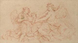 Charles-Nicolas Cochin - Three music-making angels seated on a cloud