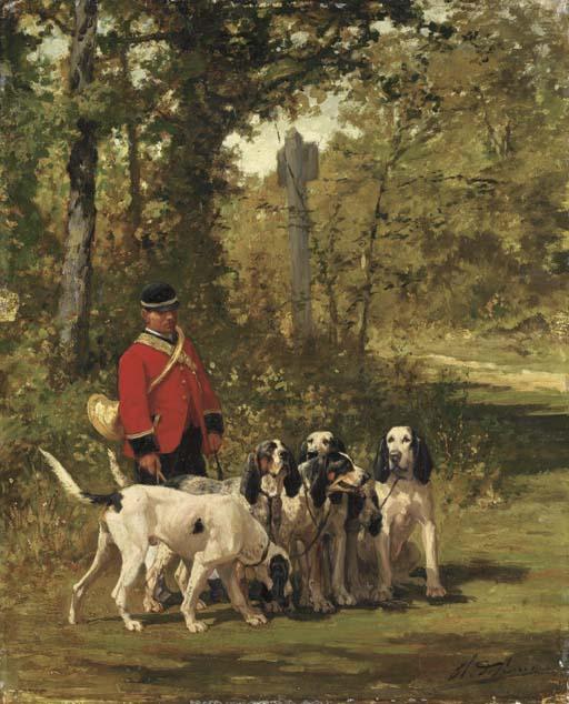 Charles Olivier de Penne - A Huntmaster with his Dogs on a Forest Trail