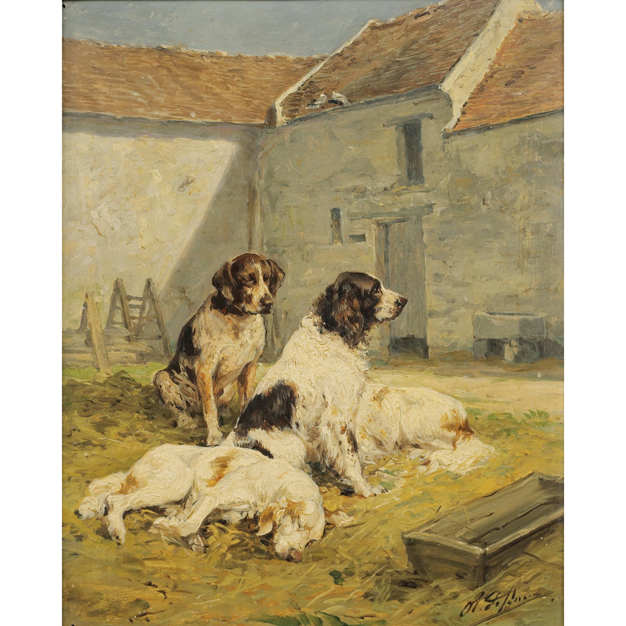 Charles-Olivier de Penne - Chiens Dans Une Cour De Ferme