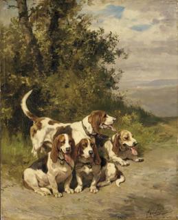 Charles Olivier de Penne - Hunting Dogs on a Forest Path
