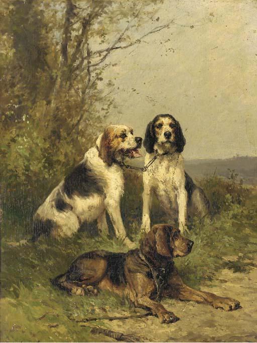 Charles Olivier De Penne - Trois chiens de chasse au repos