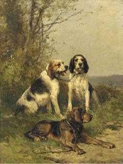 Charles Olivier De Penne - Trois chiens de chasse au repos