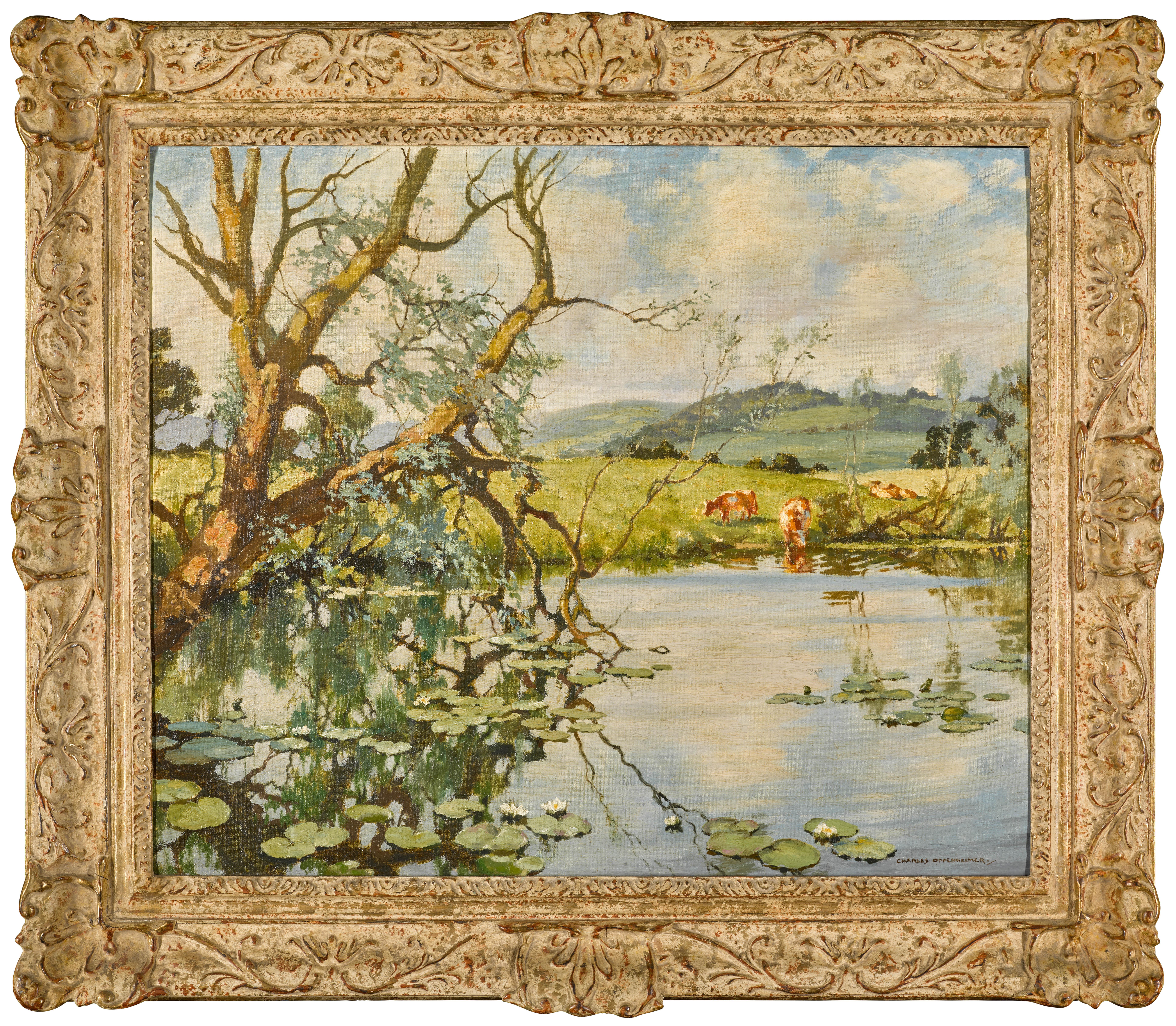 Charles Oppenheimer R.S.A., R.S.W. - Willows And Water Lilies (Grange Pool, Kirkcudbright)