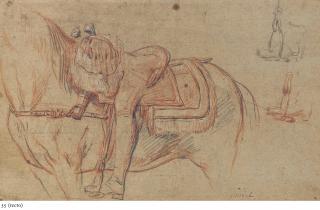 Charles Parrocel - A horse and rider, with two subsidiary studies of the stirrup (recto); Studies of a hand and outstretched arm (verso)