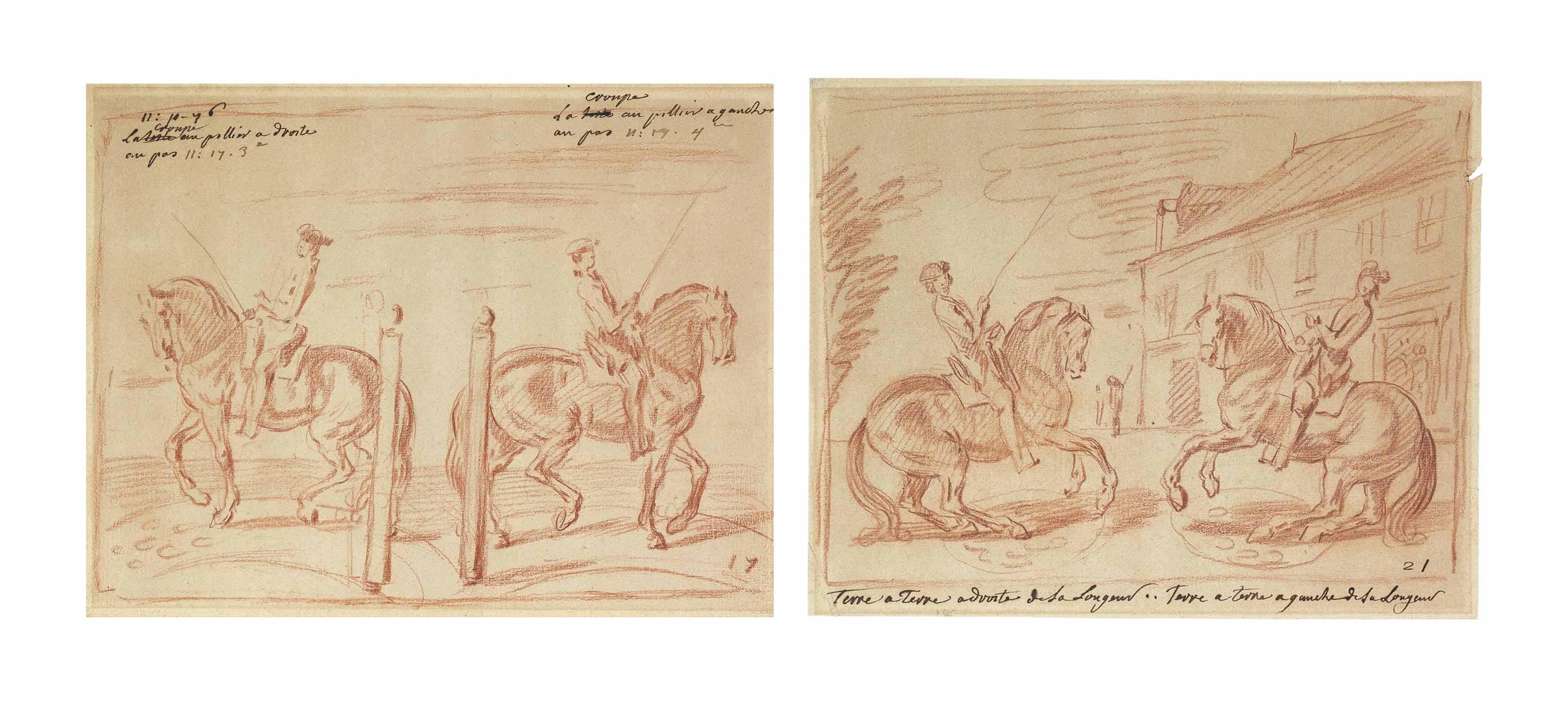 Charles Parrocel - La Croupe Au Pillier À Droite Et À Gauche Au Pas; And Terre À Terre À Droite Et À Gauche De La Longeur