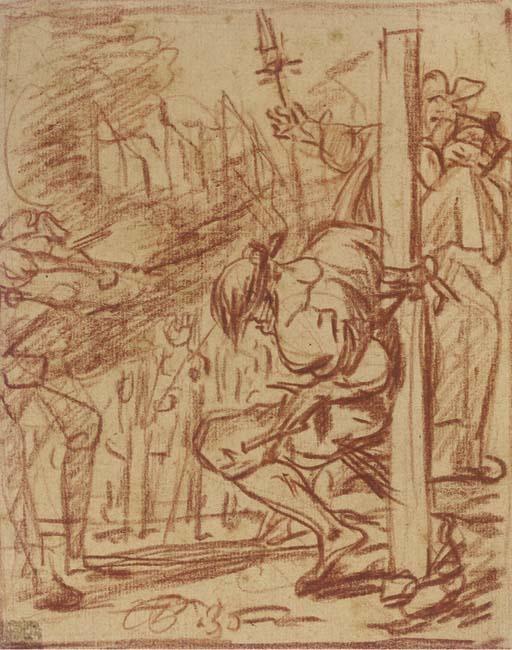 Charles Parrocel - Un homme attaché à une potence entouré de figures