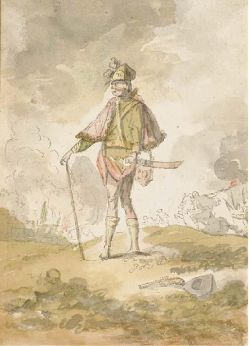 Charles Parrocel - Un soldat dans un paysage, une escarmouche au fond