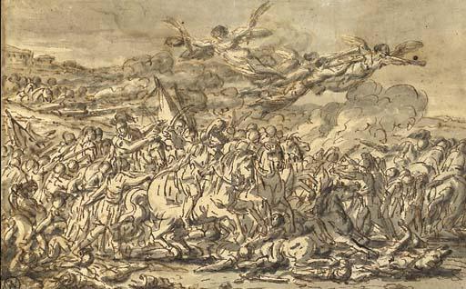 Charles Parrocel - Une bataille, avec des anges de la Victoire et du Martyr