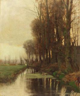 Charles Paul Gruppe - A view of a ditch in a polder landscape