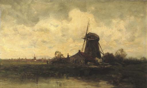 Charles Paul Gruppe - A windmill along a river