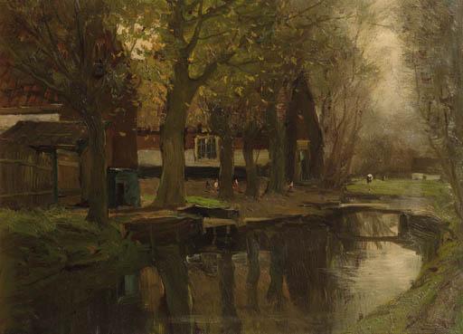 Charles Paul Gruppe - Farmhouses along a brook