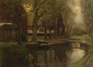 Charles Paul Gruppe - Farmhouses along a brook
