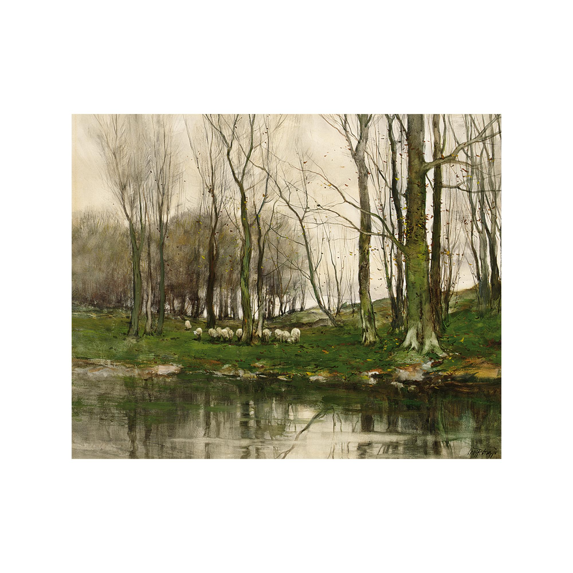 Charles Paul Gruppe - View Of The Haagse Bos With Grazing Sheep