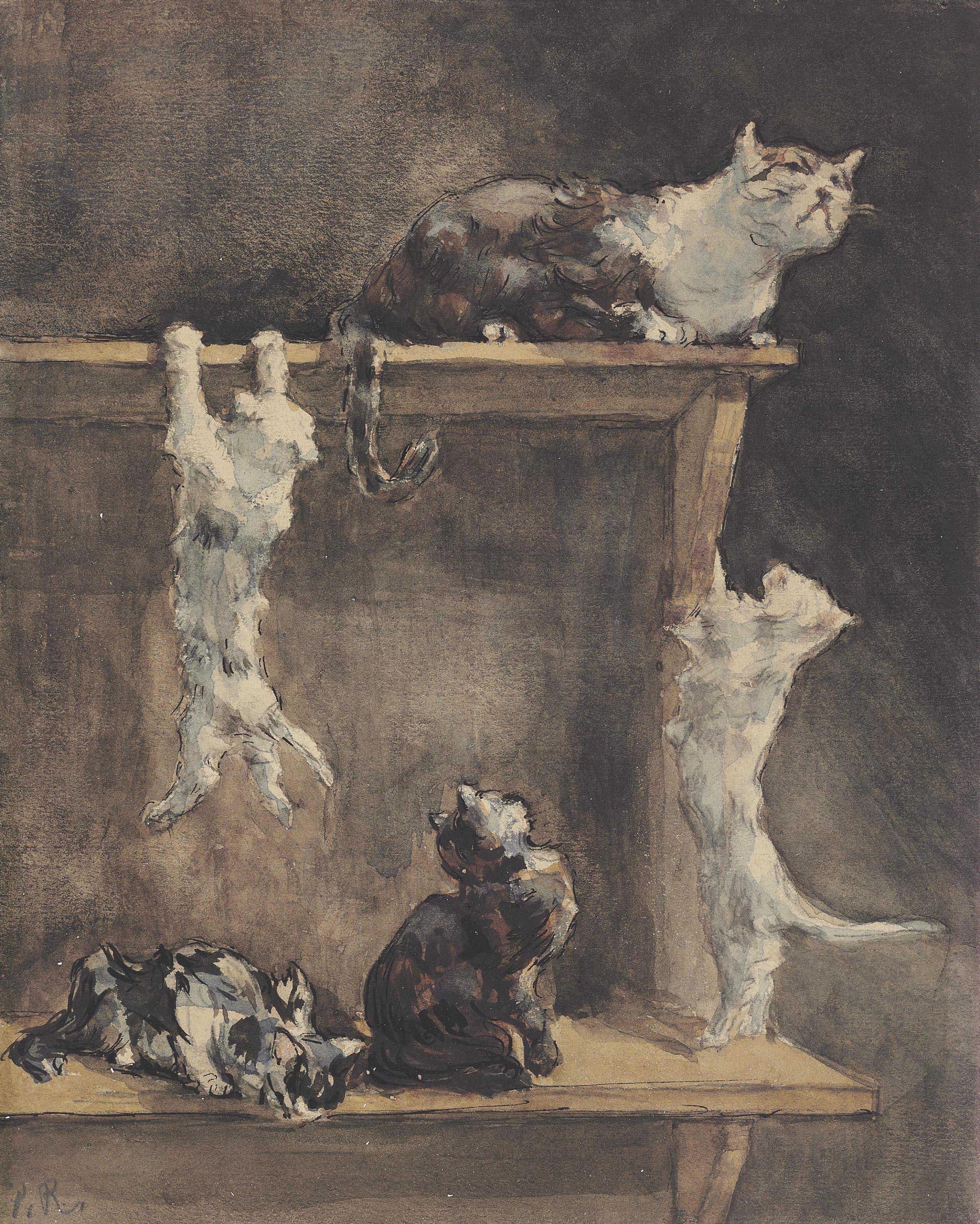Charles-Paul Renouard - Cats and kittens on a dresser