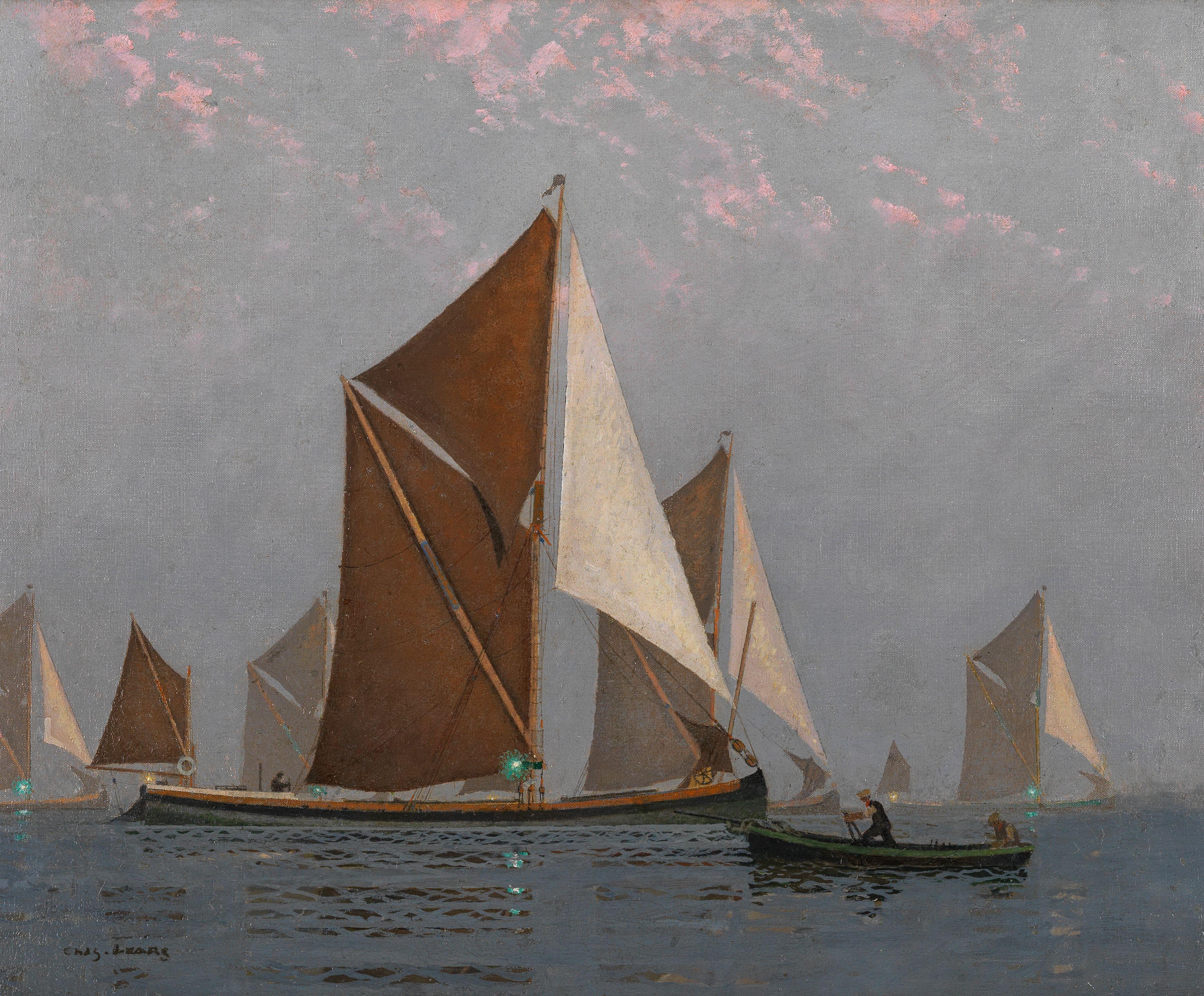 Charles Pears, RSMA - Thames sailing barges at dusk