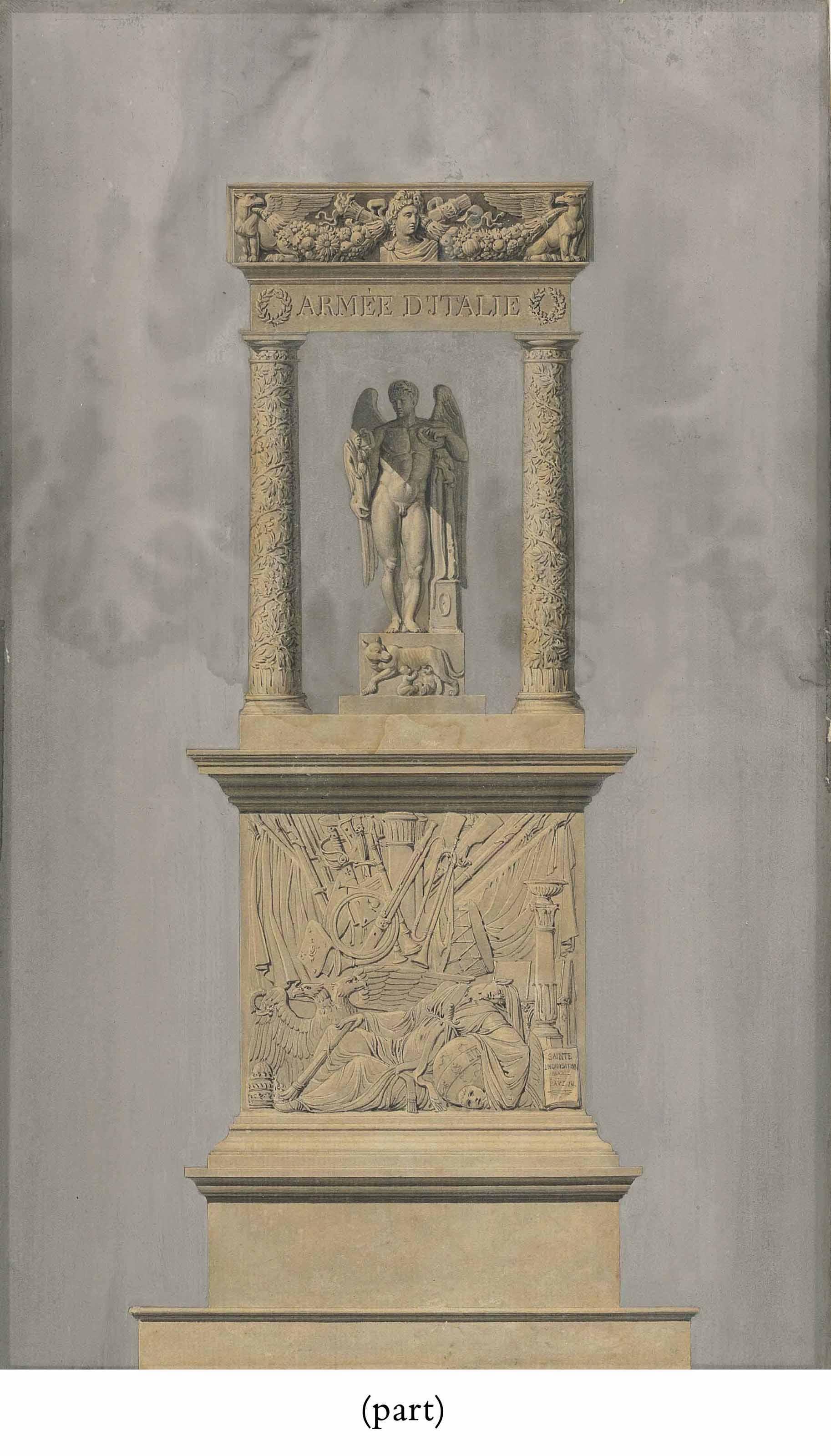 Charles Percier - A Monument With Napoleon As A Winged Genius Holding A Victory Statuette Under An Arch