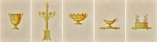 Charles Percier - Five Designs For Tableware: A) An Ice Bucket B) A Candelabrum C) A Verrière D) A Saucière E) A Cruet