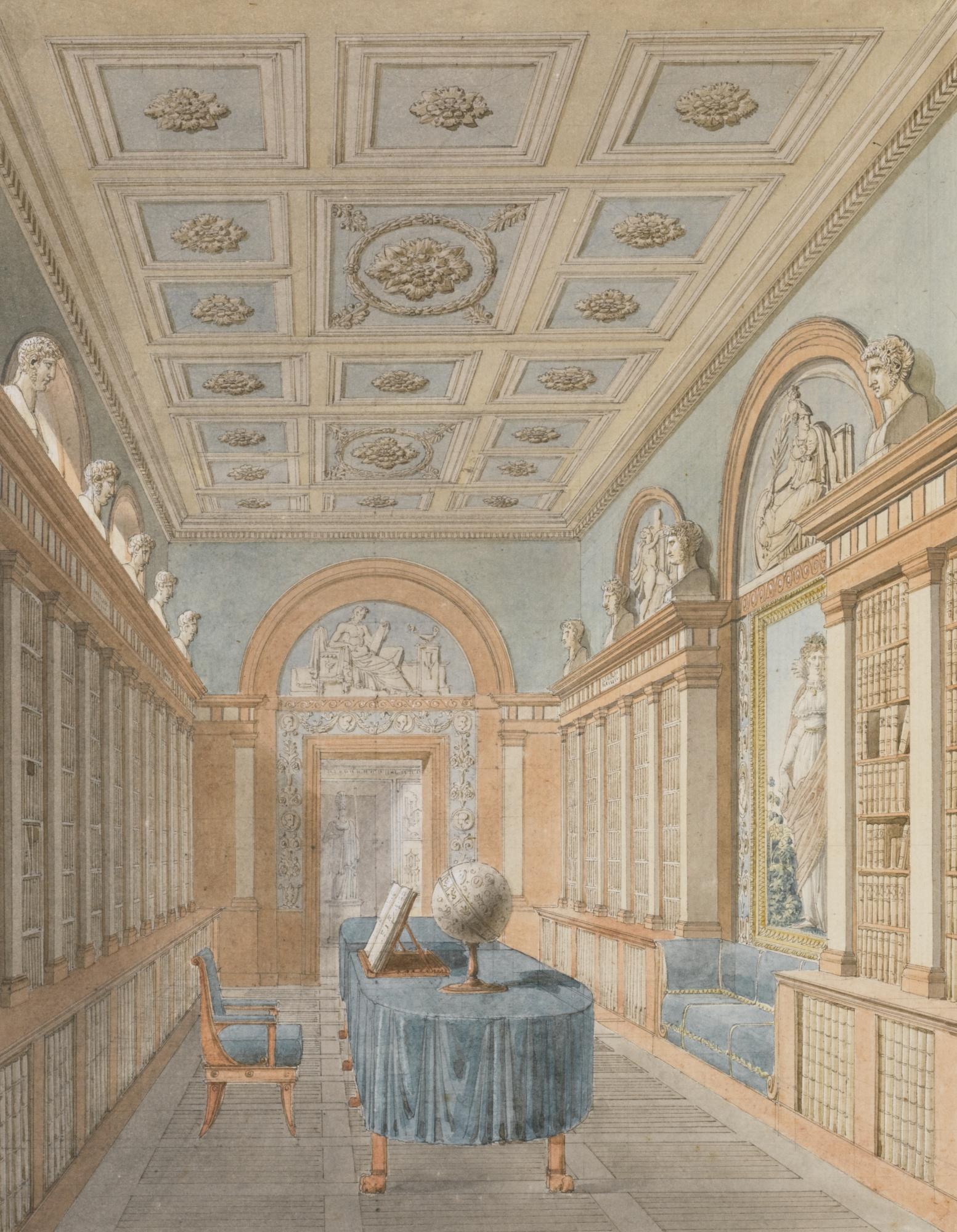 Charles Percier - Interior View Of A Grand Library