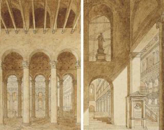 Charles Percier - L\'Intérieur de L\'Église San Paolo-Fuori-Le-Mura, Rome; Et L\'Intérieur de la Même Église Depuis Le Transept