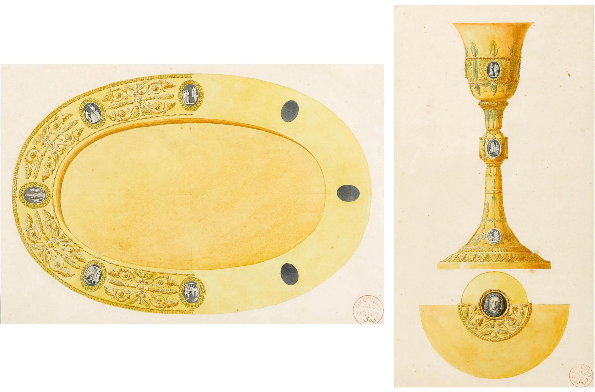 Charles Percier - Two Designs For Pope Pius Vii A) A Plateau B) A Chalice