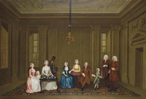 Charles Philips - Group portrait of a family, possibly members of the Vernon family, with a servant, in an elegant interior