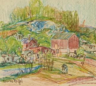 Charles Reiffel - Farm Scene 8 1/2 x 8 1/2 in. framed 18 1/2 x 19 1/2 in.
