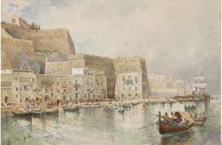 Charles Robertson, R.W.S - Fishing vessels in the Grand Harbour, Valetta