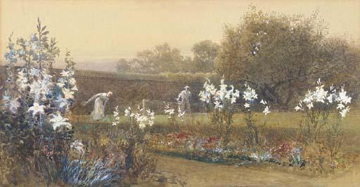 Charles Robertson, R.W.S. - Roland And Mildred Robertson, The Artist\'S Children Playing Shuttlecock In The Garden
