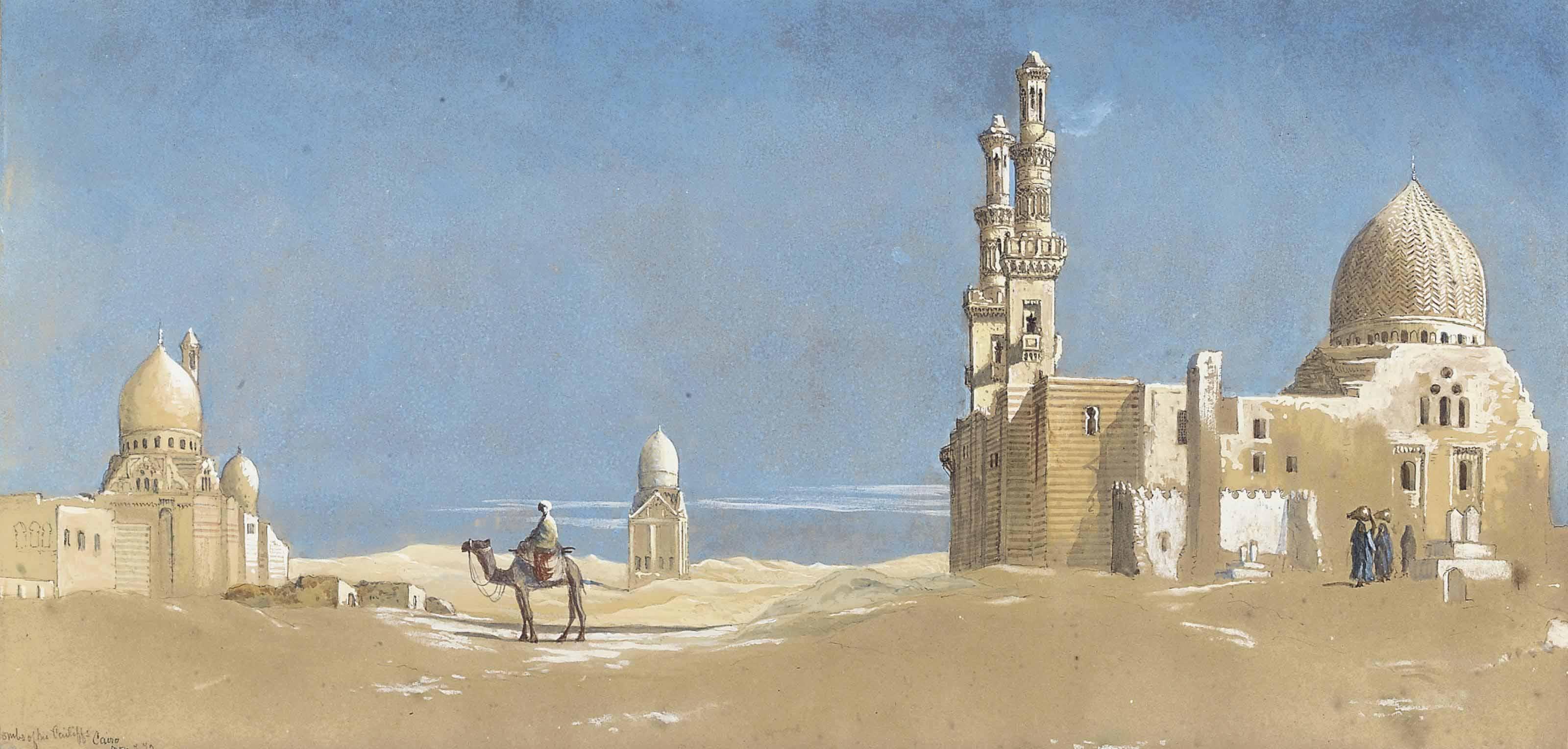 Charles Robertson - The Tombs of the Cailiffs, Cairo (illustrated); and An Oriental bazaar, Cairo