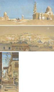 Charles Robertson - Tombs of The Cailiffs, Cairo; Jerusalem With The Dome of The Rock; And Oriental Bazaar, Cairo