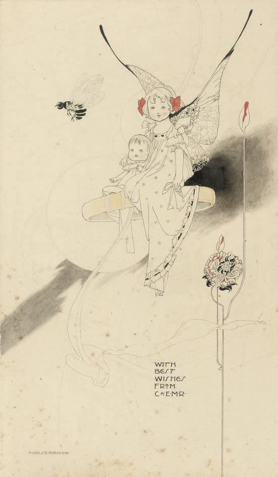 Charles Robinson, R.I. - Fairies observing a bumble bee