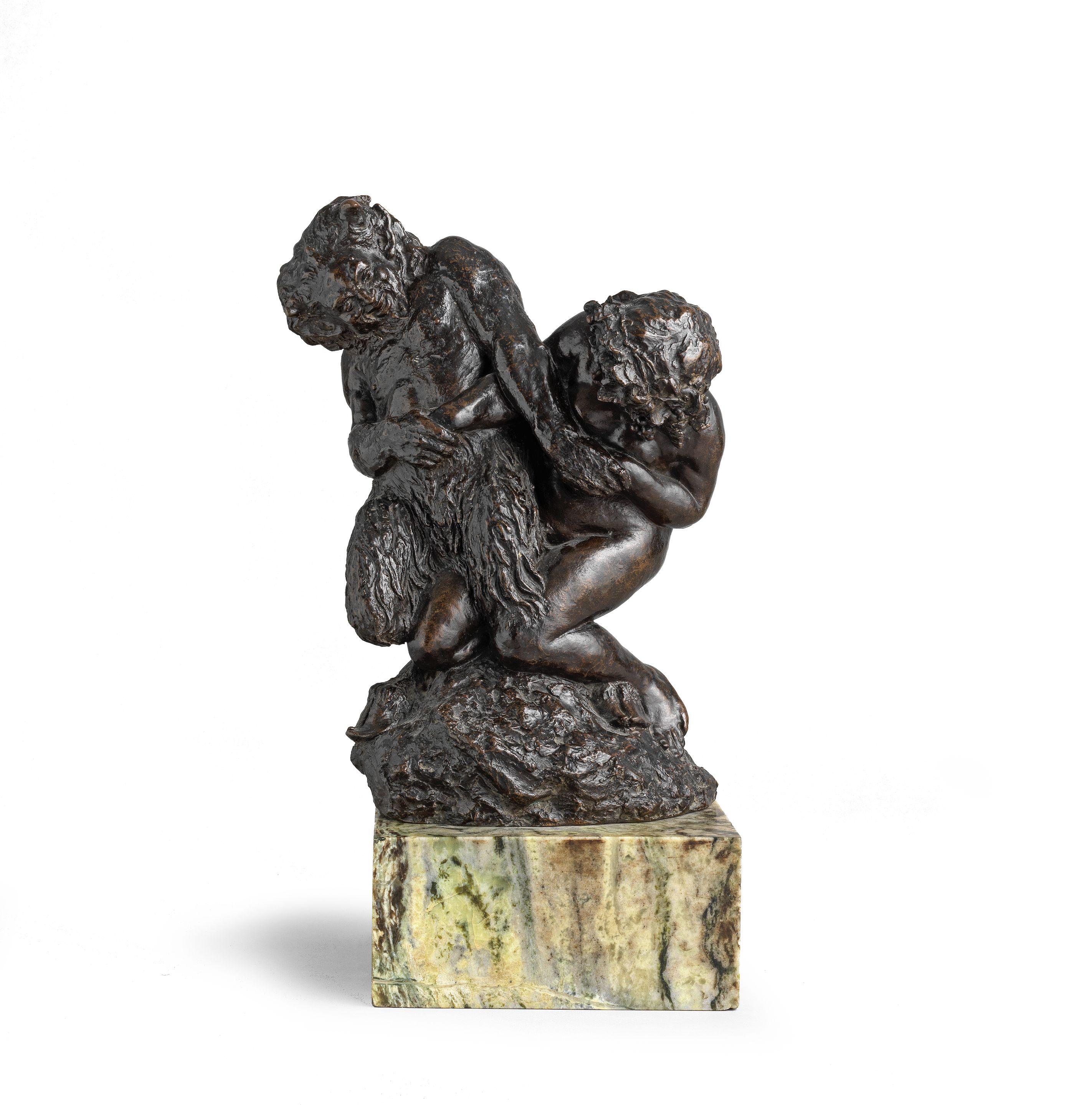 Charles Robinson Sykes - A Bronze Group Of A Satyr And A Bacchante