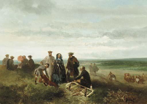 Charles Rochussen - Chasse au faucon; An elegant company during a falcon hunt