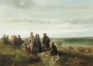 Charles Rochussen - Chasse au faucon; An elegant company during a falcon hunt