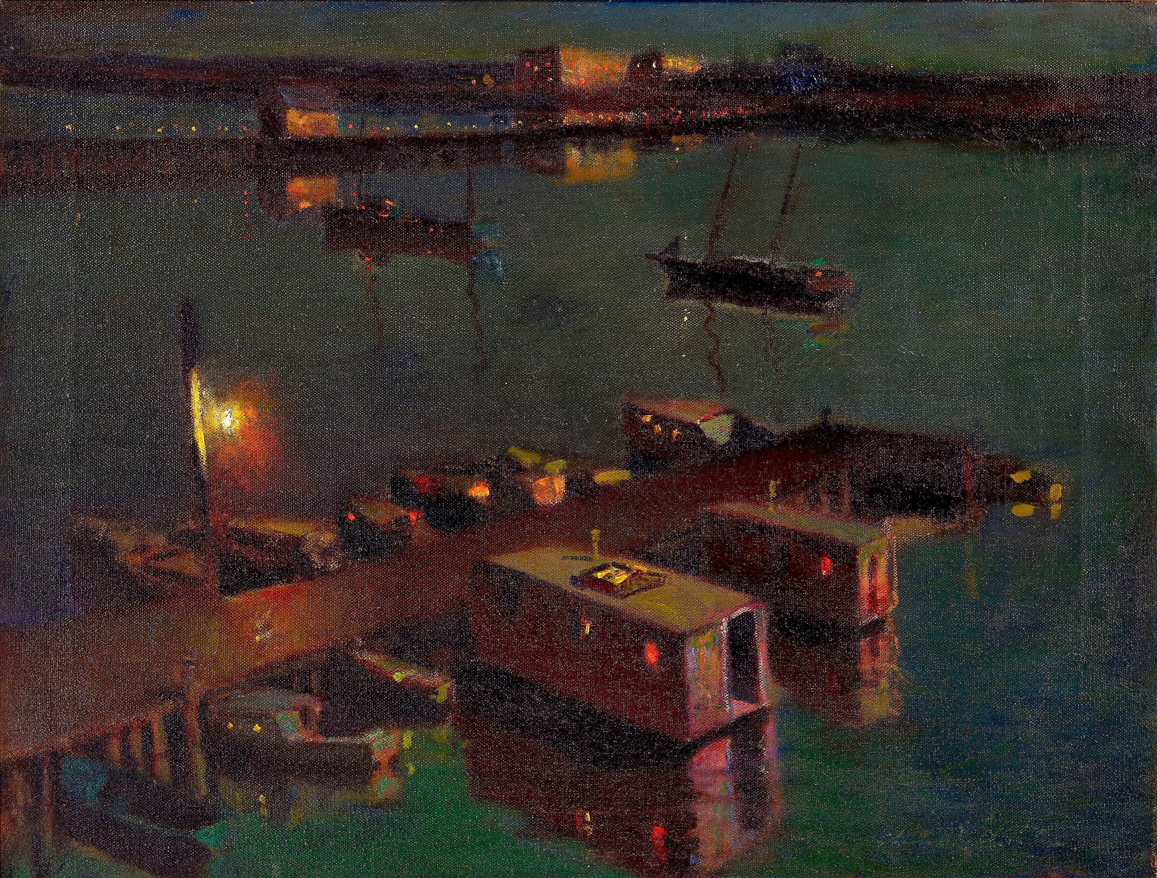 Charles Rollo Peters - Houseboats and Wharf Nocturne