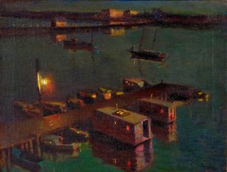 Charles Rollo Peters - Houseboats and Wharf Nocturne