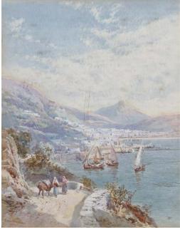 Charles Rowbotham - A quayside market, Italy; and A coastal road, Southern Italy