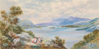 Charles Rowbotham - Figures on a track in a lakeland landscape